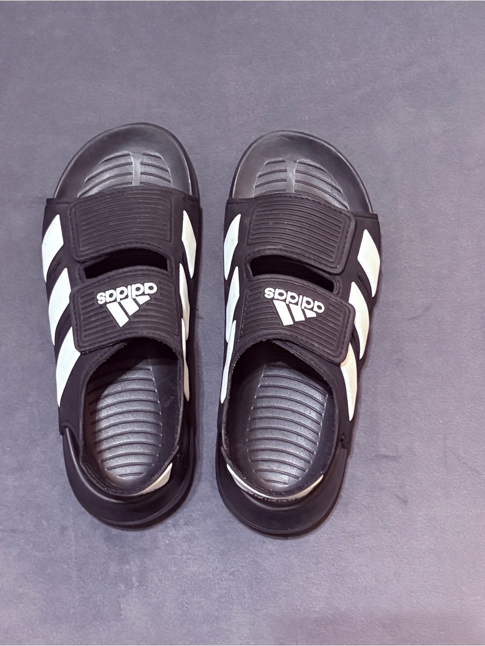Boys Adidas Black & White Sandals with Adjustable Velcro Straps